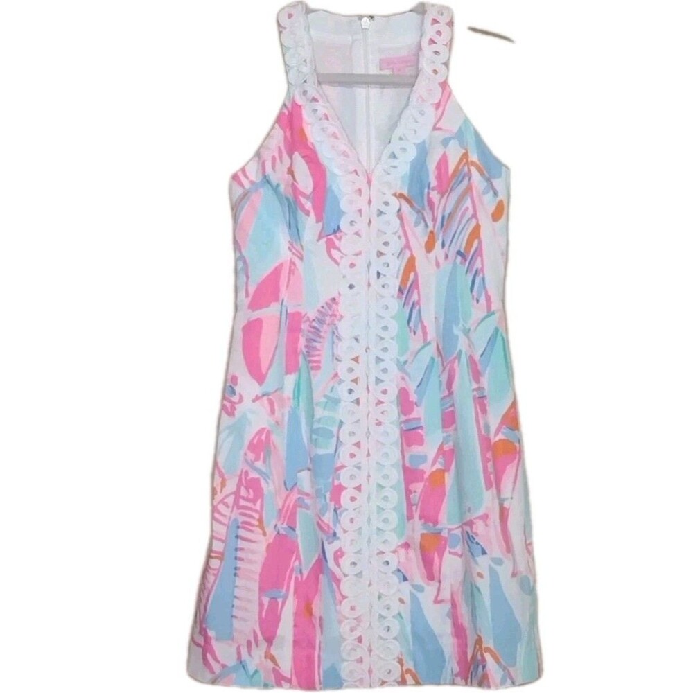 Lilly Pulitzer Dress Lynn Out to Sea Pink Blue White Ric Rac Lined Zip Size 00